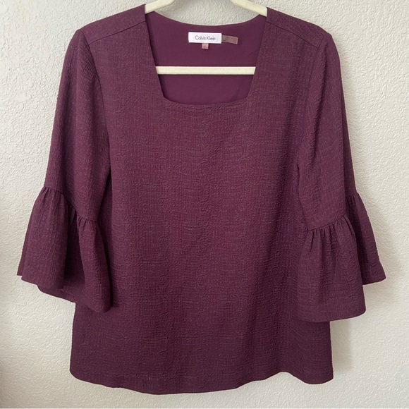 Calvin Klein Tops - Like New! Calvin Klein Lined Crepe Square Neck Blouse Bell 3/4 Sleeves